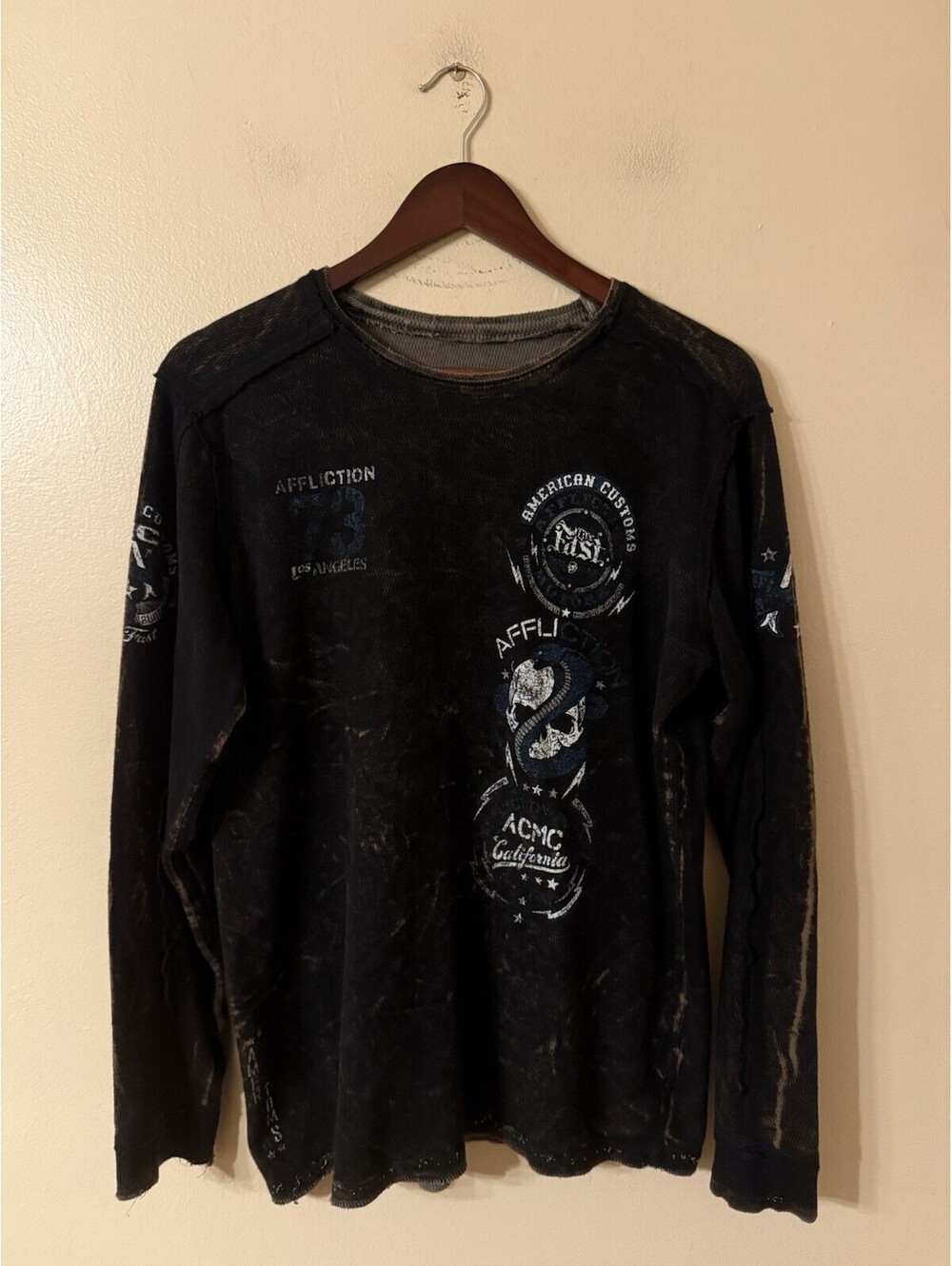 Y2K Affliction Reversible Thermal Goth Grunge Shirt American Customs Mens L